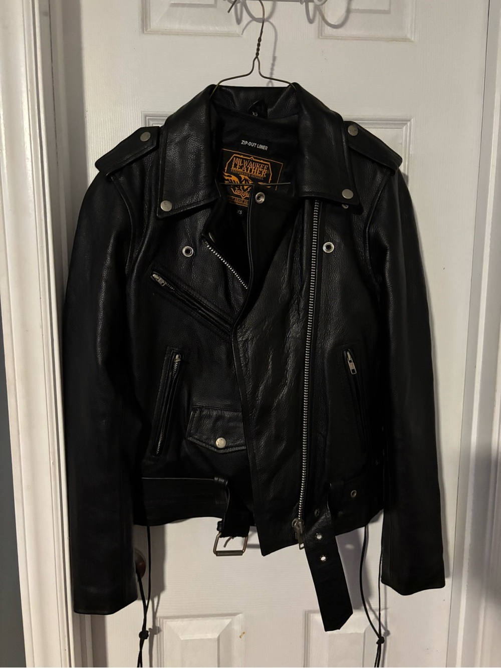 All Saints Black Leather Moto Jacket with Belt